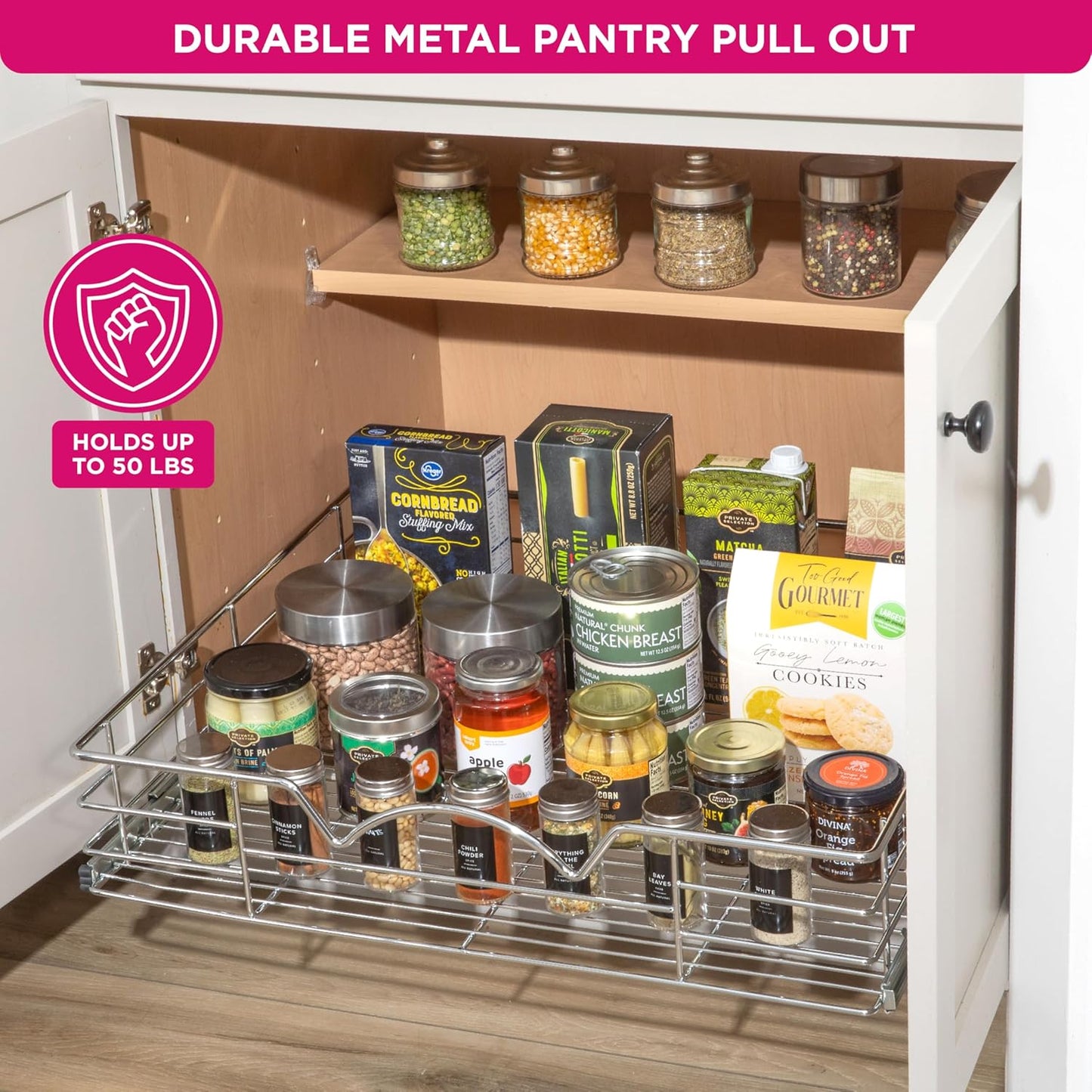Pull Out Cabinet Organizer, Slide Out Drawer for Kitchen Cabinets & Pantry