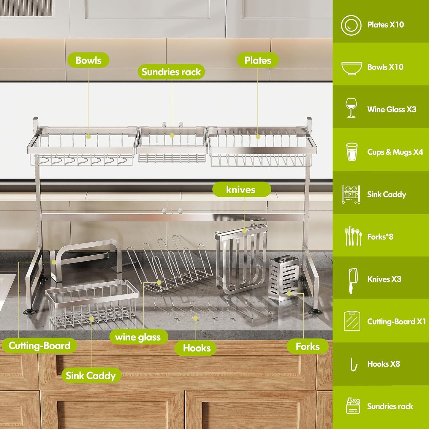 2 Tier Extra Large Stainless Steel Expandable Over The Sink Dish Drainer Drying Rack
