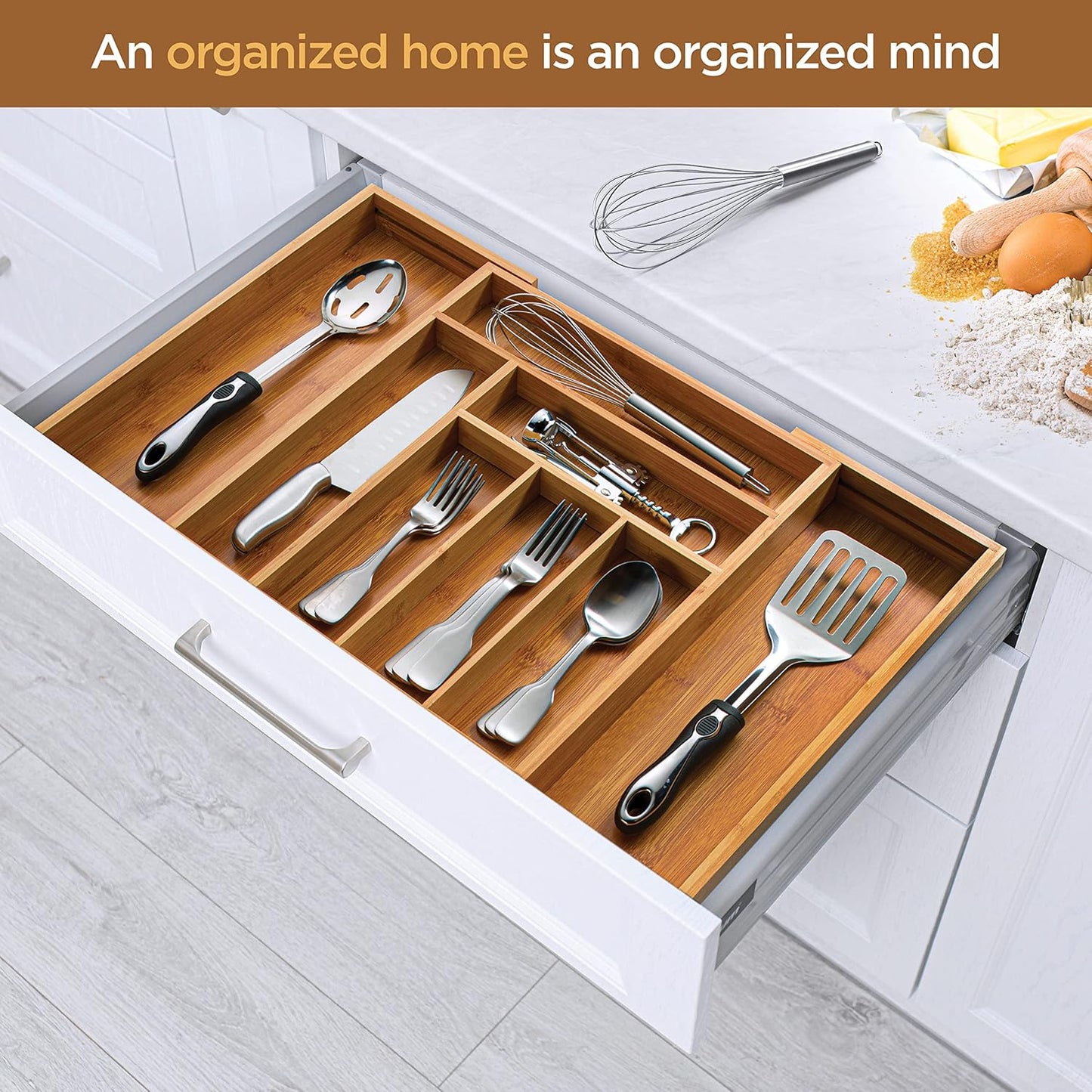 Bamboo Expandable Drawer Organizer for Utensils