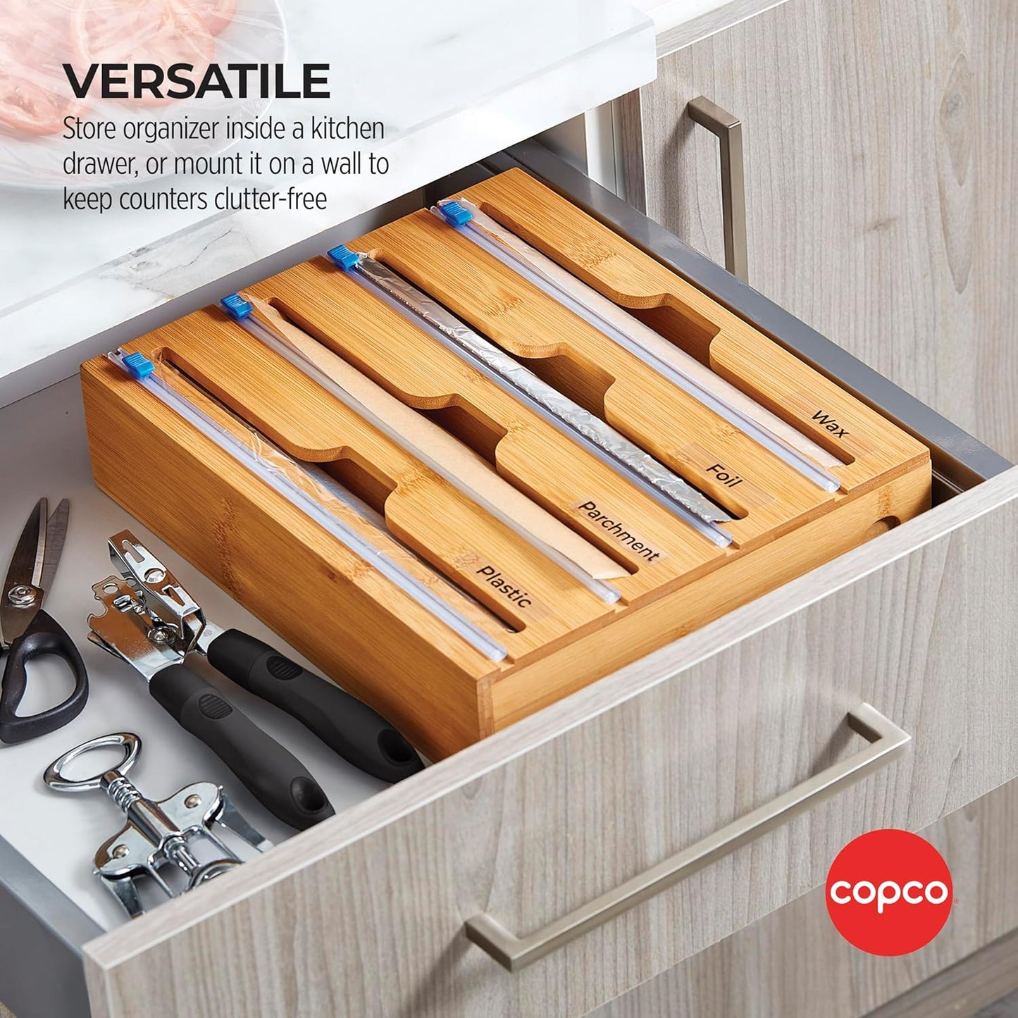 In Drawer or Mounted 4 Compartment Organizer for Plastic, Foil