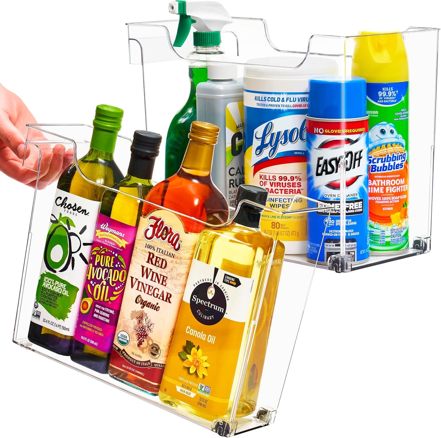 Roll Out Bottle Organization Bins - 2 Sizes Pantry Under Sink Organizer with Wheels & Handles