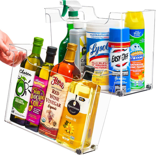 Roll Out Bottle Organization Bins - 2 Sizes Pantry Under Sink Organizer with Wheels & Handles
