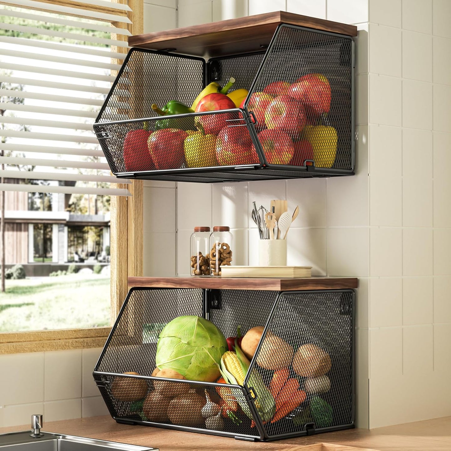 Stackable Fruit Basket for Kitchen Countertop Space Saving