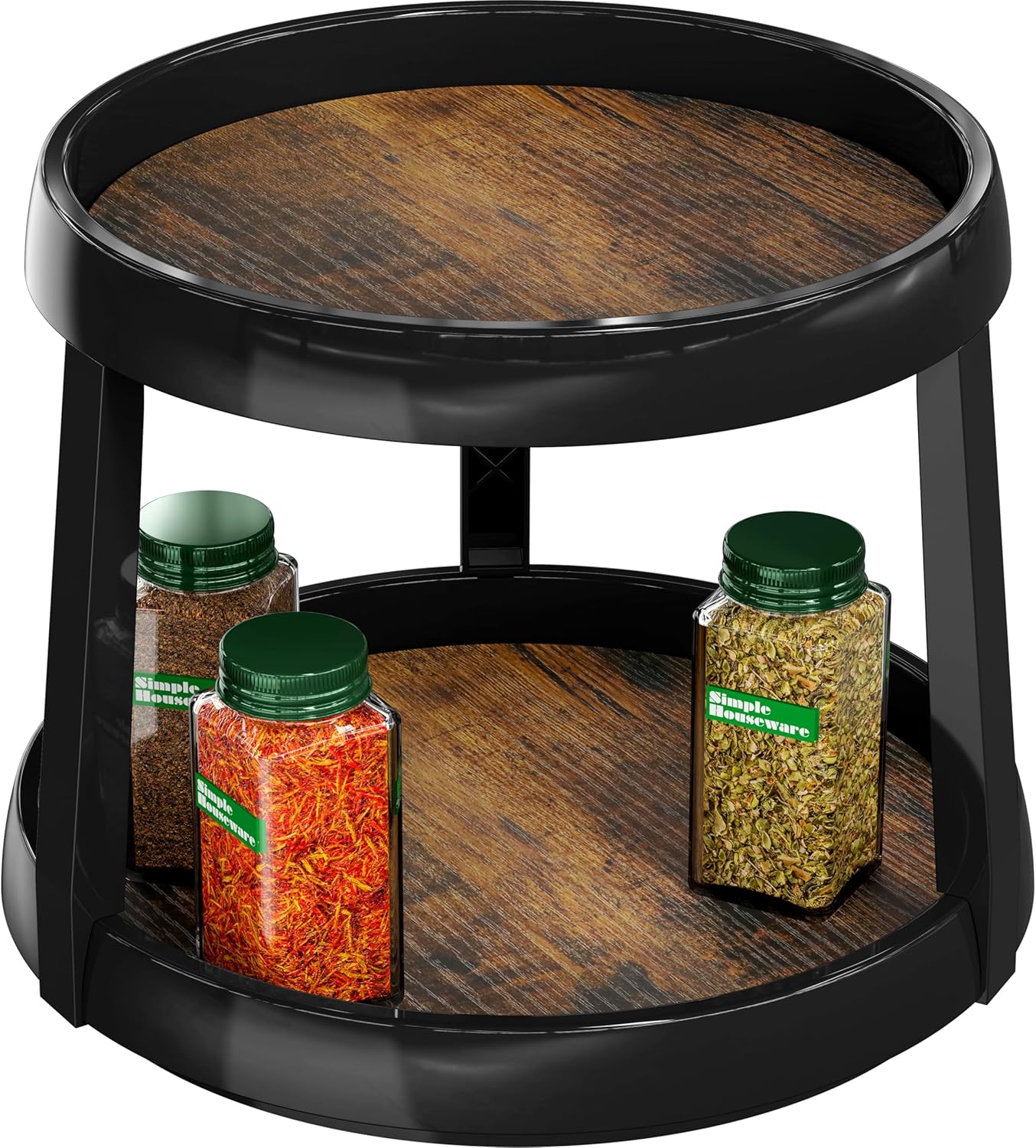 2-Tier Lazy Susan Spice Organizer, 10-Inch Diameter, Rustic Brown