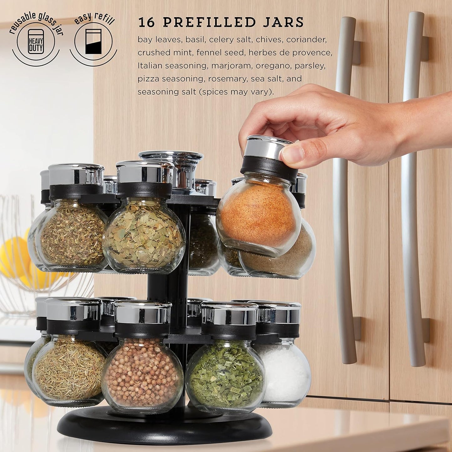 Ellington 16 Jar Revolving Spice Rack with Prefilled Spices