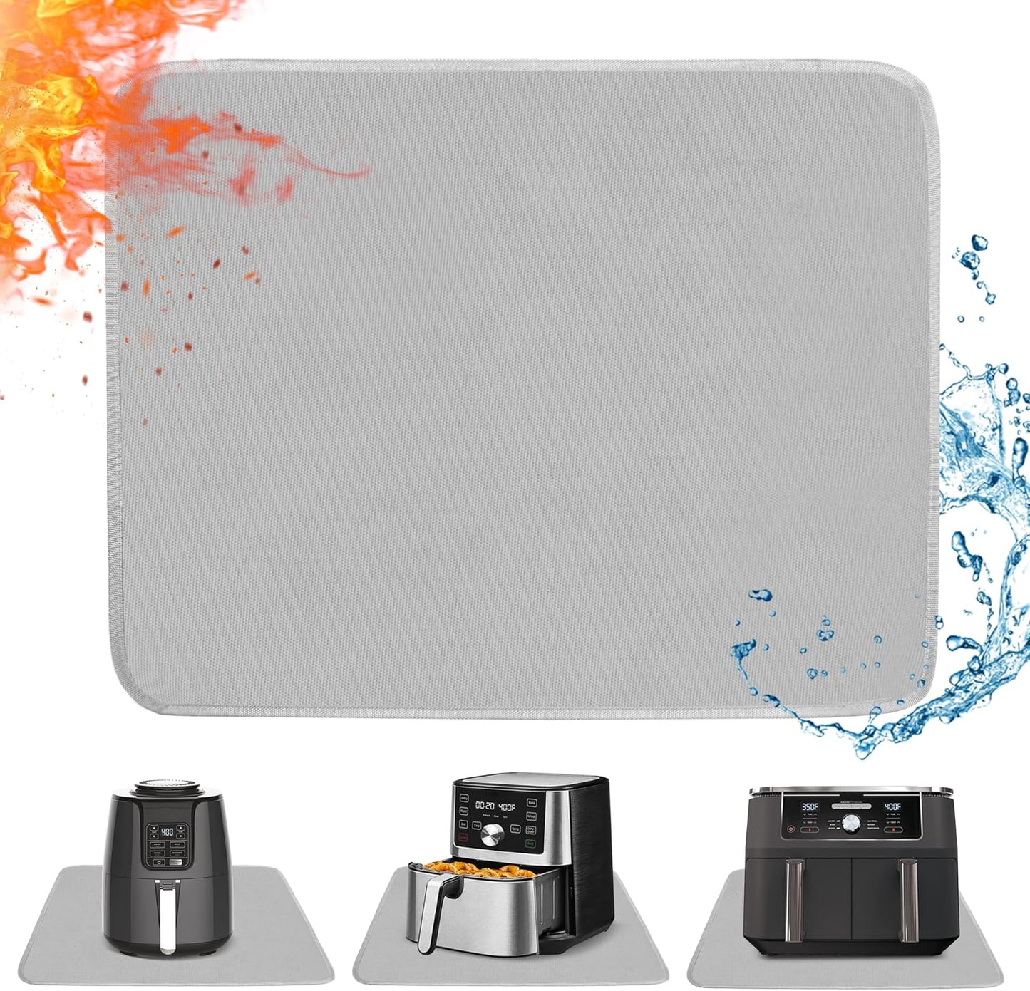 Heat Resistant Mat for Air Fryer, 12 x 14in Heat Resistant Mat for Countertop, Fireproof Silicone Countertop Protector Appliance Slider Hot pod for Air Fryer, Coffee Maker, Toaster, Oven (Grey)