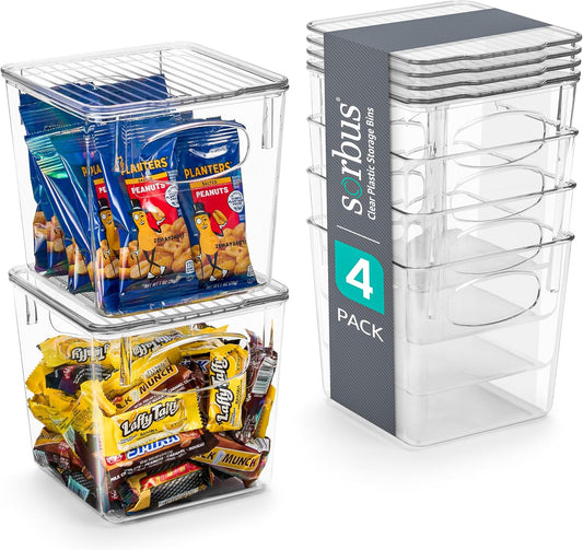 Small Plastic Storage Bins (4 Pack) – Clear Bins for Kitchen, Pantry, Fridge, Cabinet