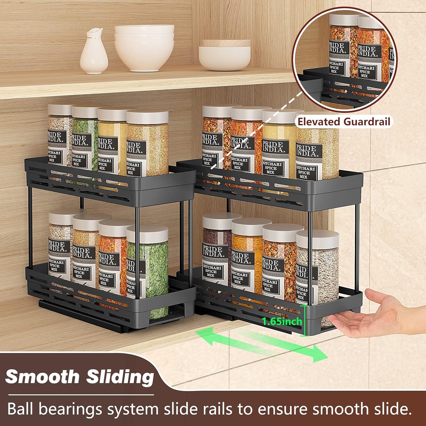 Pull Out Spice Rack Organizer for Cabinet, 3 Packs Slide Out Spice Racks Organizer