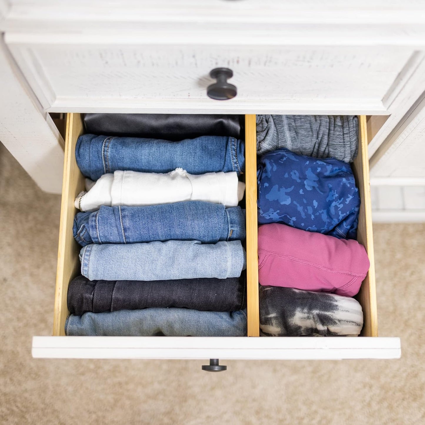 Drawer Divider 6 Pack, Bamboo Dresser Organizers for Clothes Socks Underwear Baby Clothing