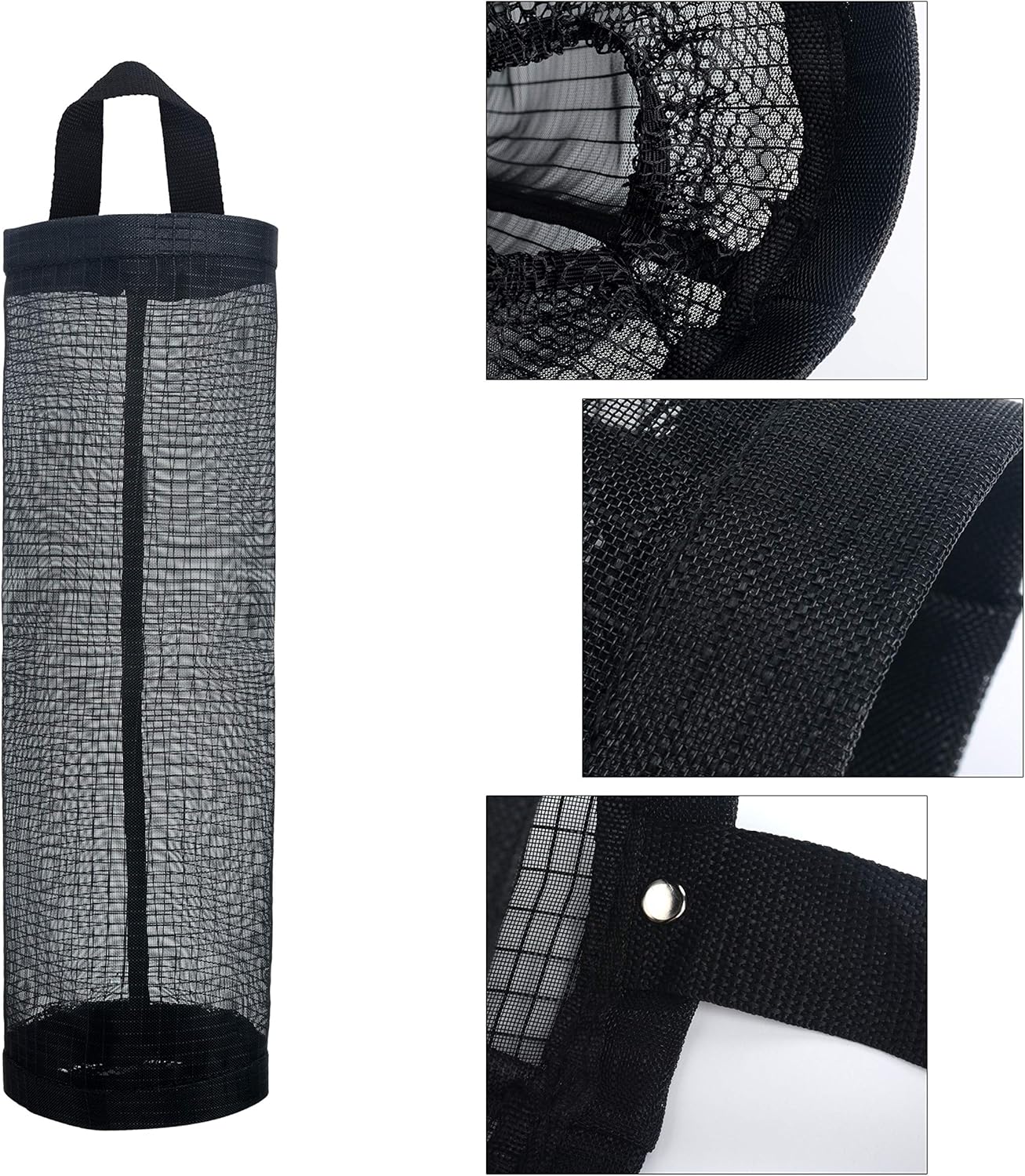 Mesh Garbage Bag Sulimy Plastic Bag Holder Dispensers 2pcs Folding Hanging Storage Trash bags Holders Organizer Recycling Grocery Pocket Containers with 2 Hooks for Home and Kitchen Black