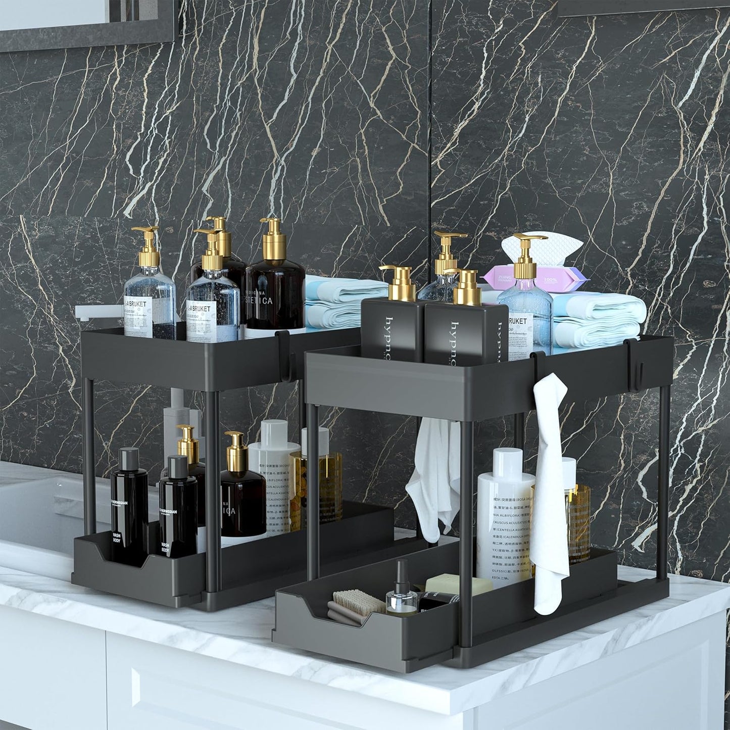 Under Sink Organizer 2 Pack, Bathroom Cabinet Organizer