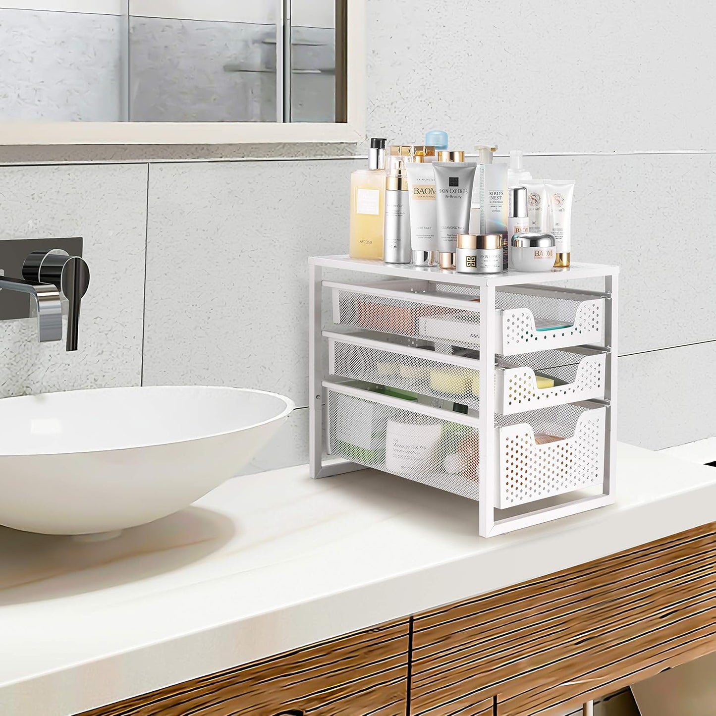 3-Tier Under Sink Cabinet Organizer with Sliding Storage Drawer