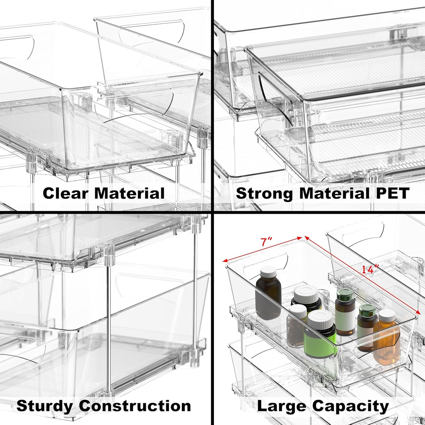 2 Tier Basket Drawer Cabinet Pull-Out Organizer, 2 Pack, Clear