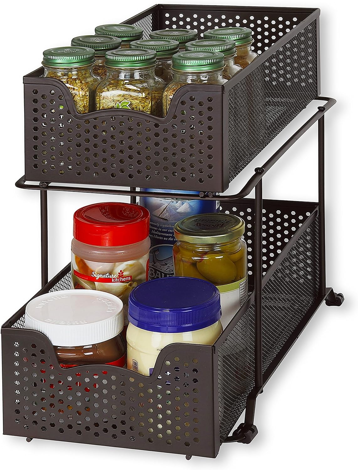 2 Tier Sliding Cabinet Basket Organizer Drawer, Bronze