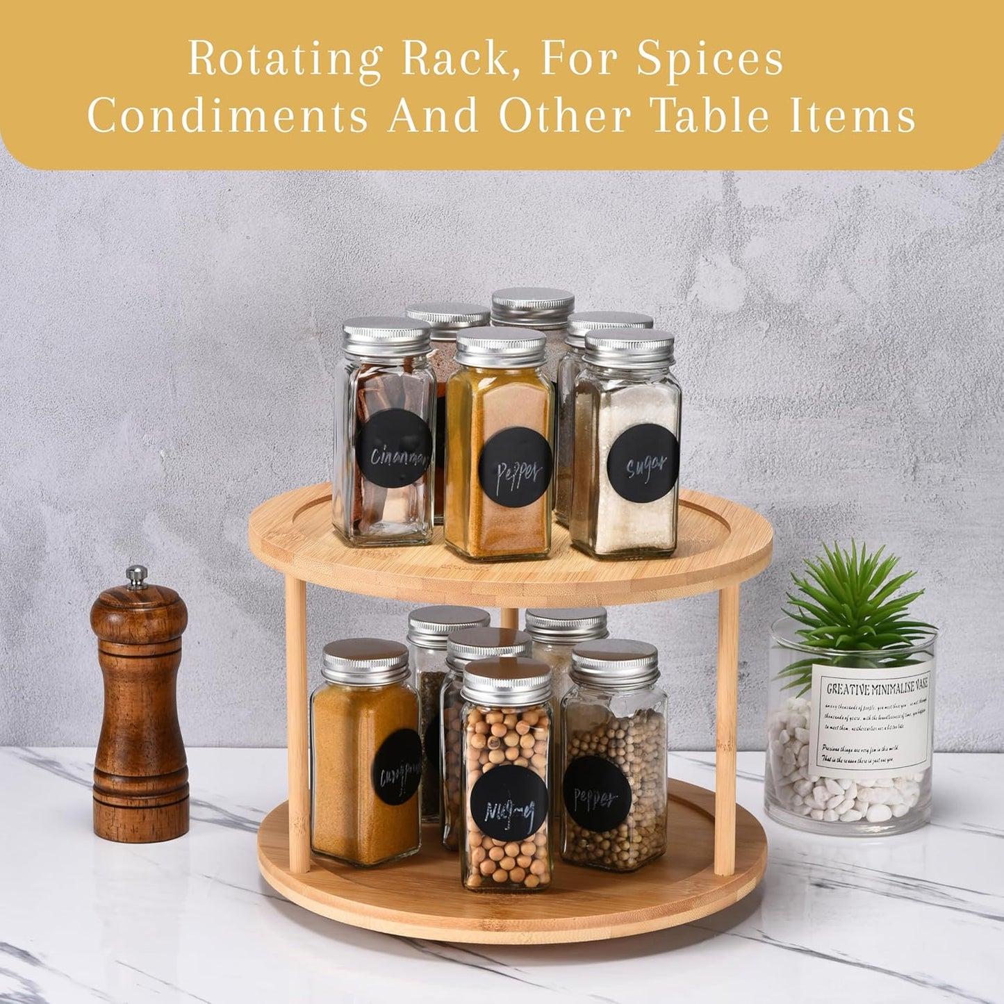 Bamboo Turntable Lazy Susan Rotating Spice Rack (10" Inches)