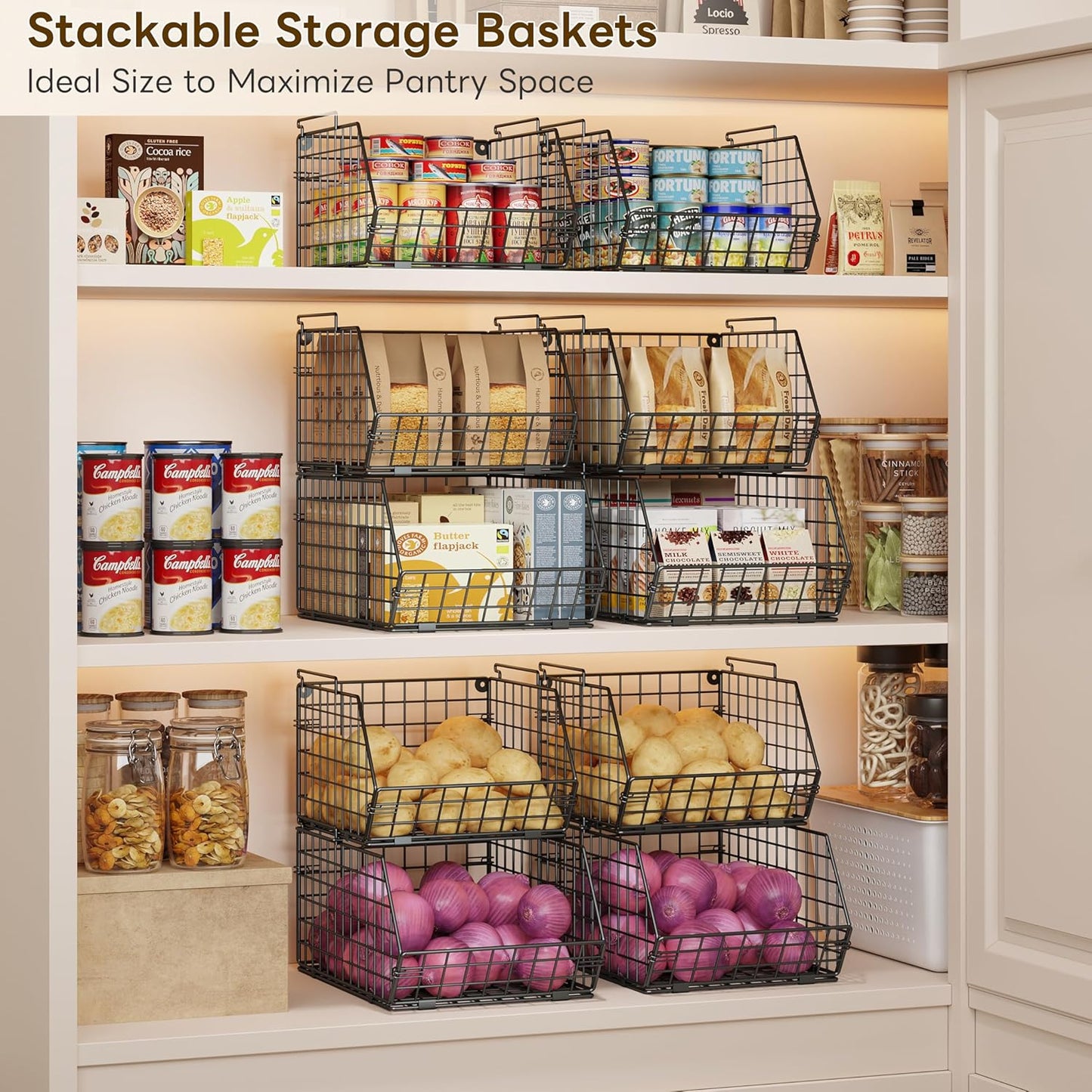 3-Tier Stackable Wire Baskets for Counter, Fruit and Vegetable Storage