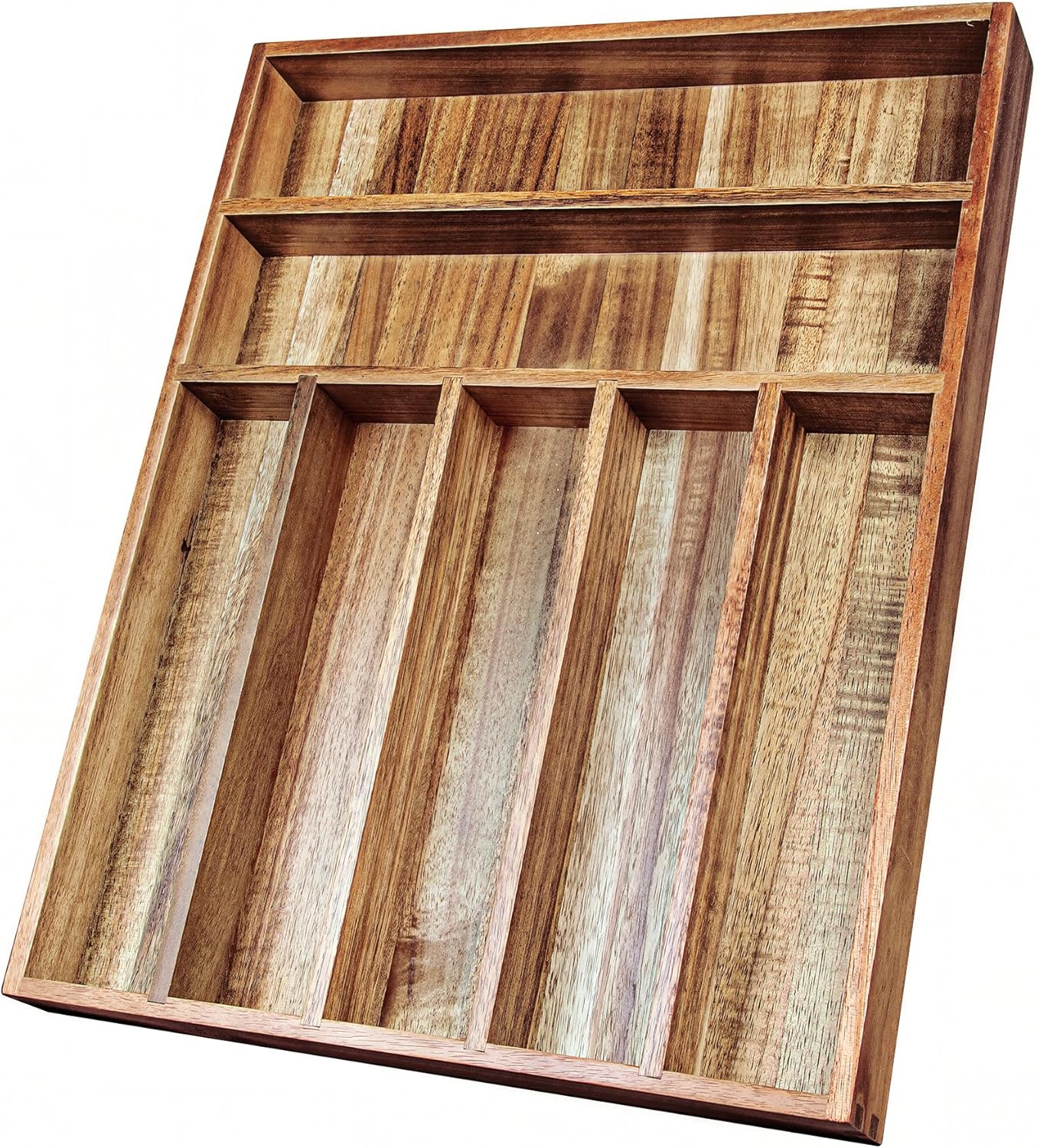 Acacia Wood Silverware Organizer, Kitchen Utensil Drawer Organizer for Forks & Spoons