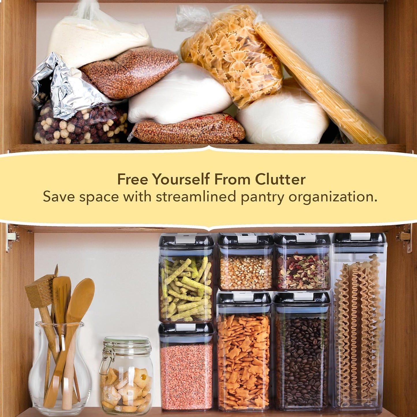 Airtight Food Storage Containers with Lids – 7 Piece Assorted Size Kitchen Pantry Organization Set