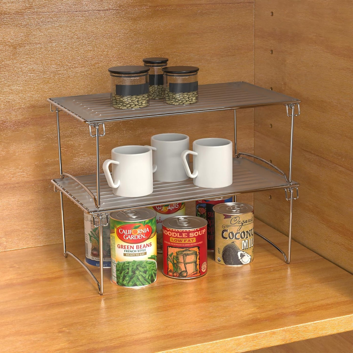 Stackable Cabinet Shelf Organizer, 2 Pack, Chrome