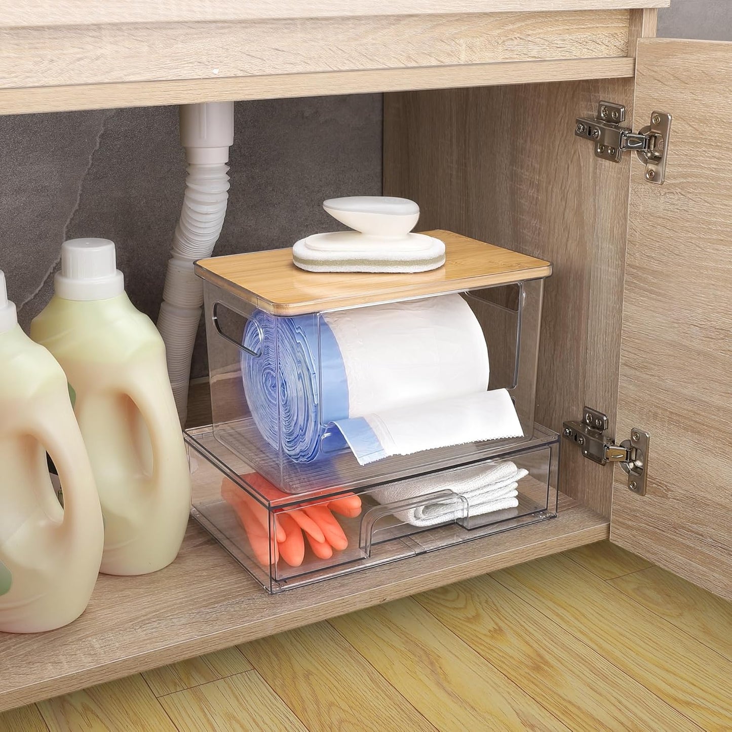 2Pcs Trash Bag Holder Under Sink Stackable Storage