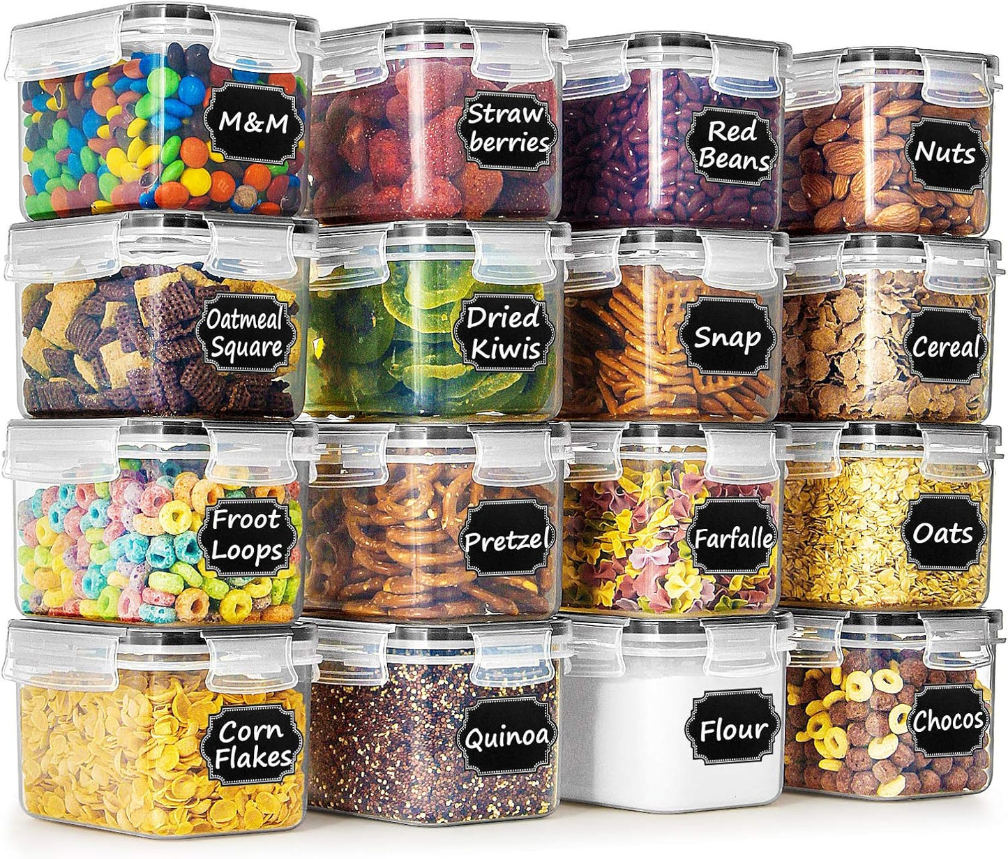 Cereal & Dry Food Storage Container Set of 16 [0.8L /3.38 Cups] for Sugar