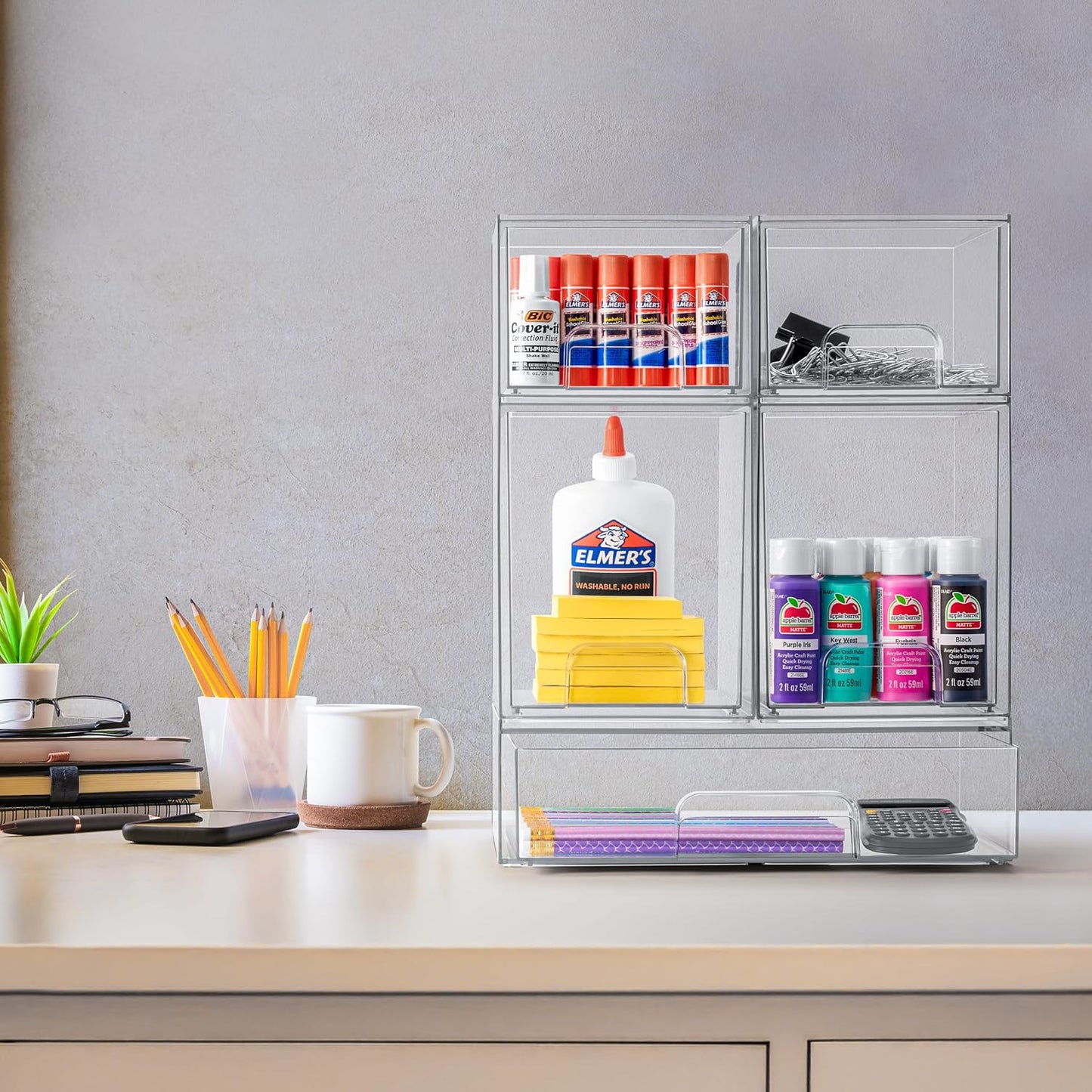Acrylic Storage Containers - 5 Pack, Stackable Storage Bins Set for Bathroom Organization