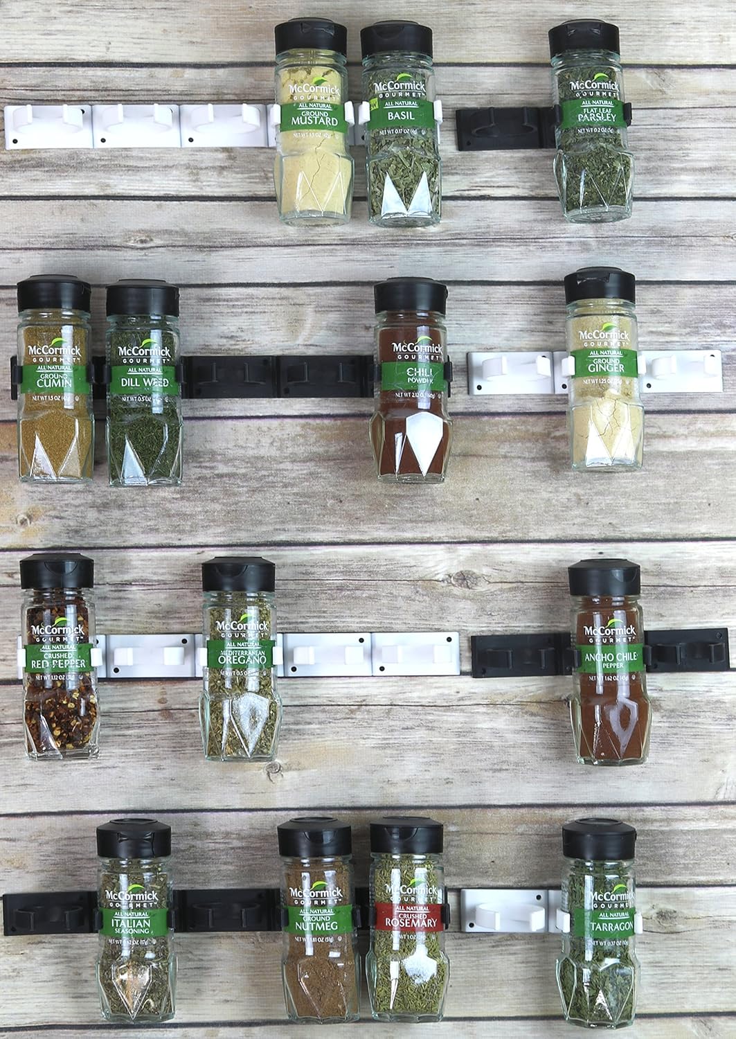 20 Spice Gripper Spice Accessories Spice Organizer- 4 Strips, Holds 20 Jars, Black