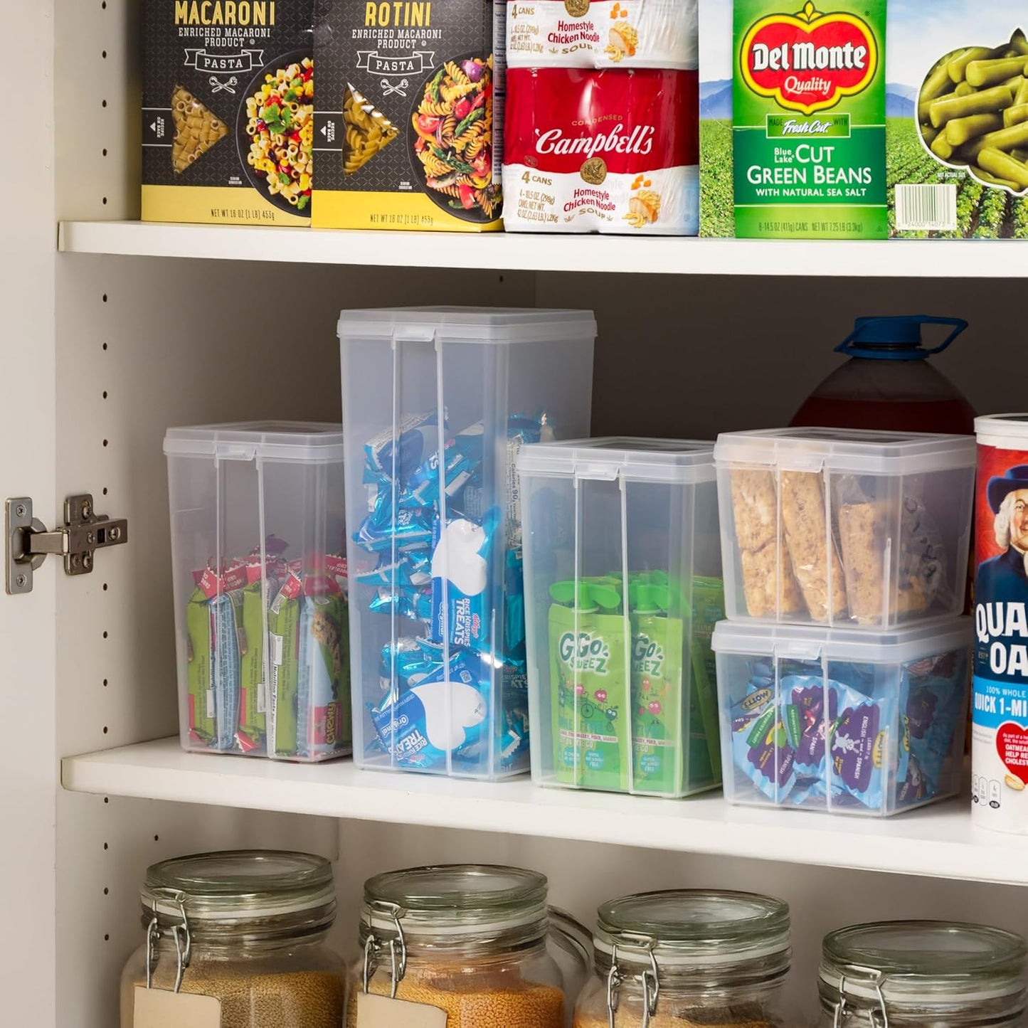 Vertical Plastic Flip Top Storage Containers Bins with Lids for Pantry, Home, Office, Organization