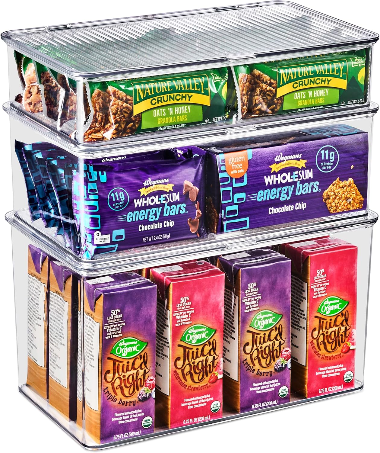 3 Pack Clear Plastic Storage Bins with Lids - Stackable Refrigerator Organizer - Pantry Organizer