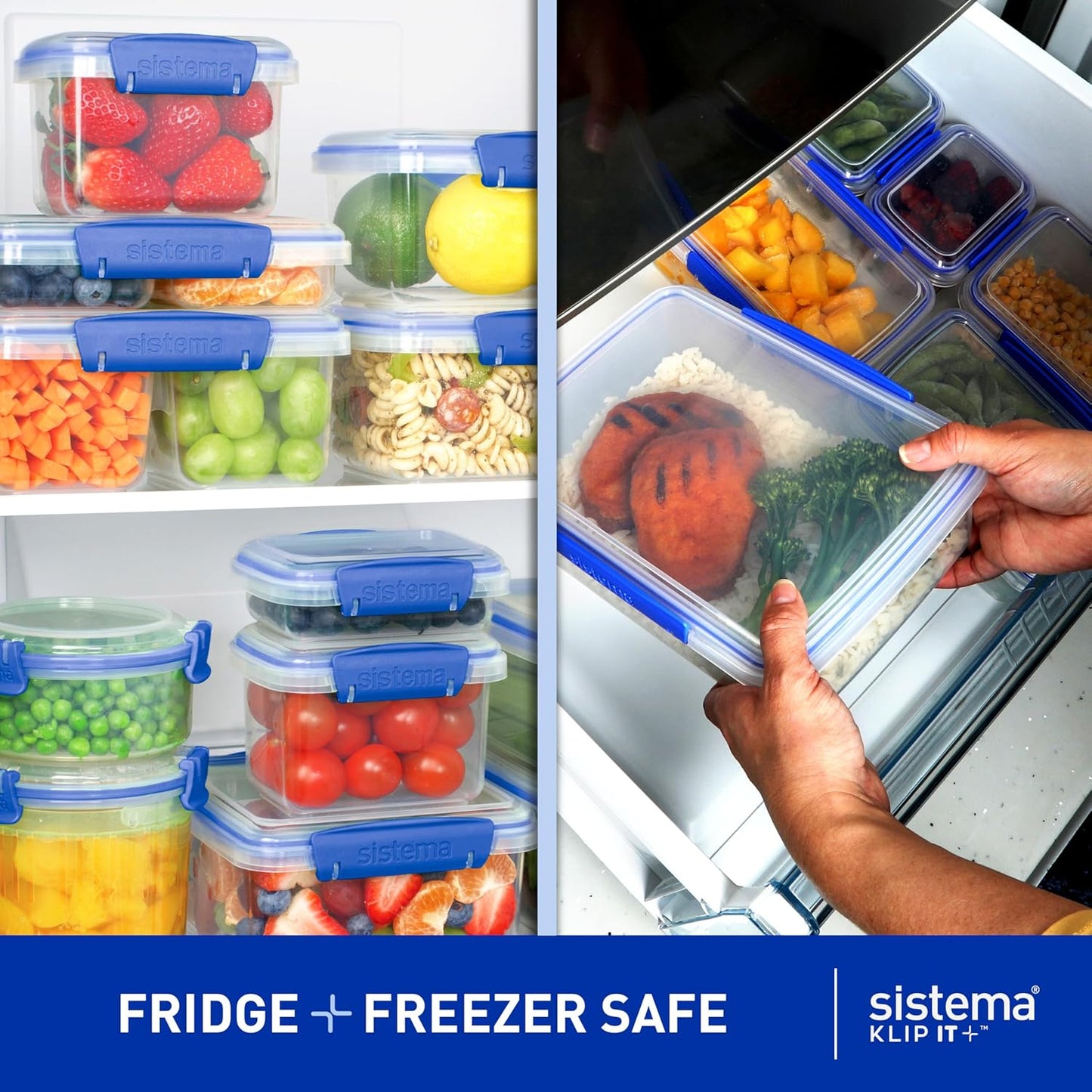 KLIP IT Food Storage Container, 7 L, Airtight & Stackable, BPA-Free, Clear with Blue Clips