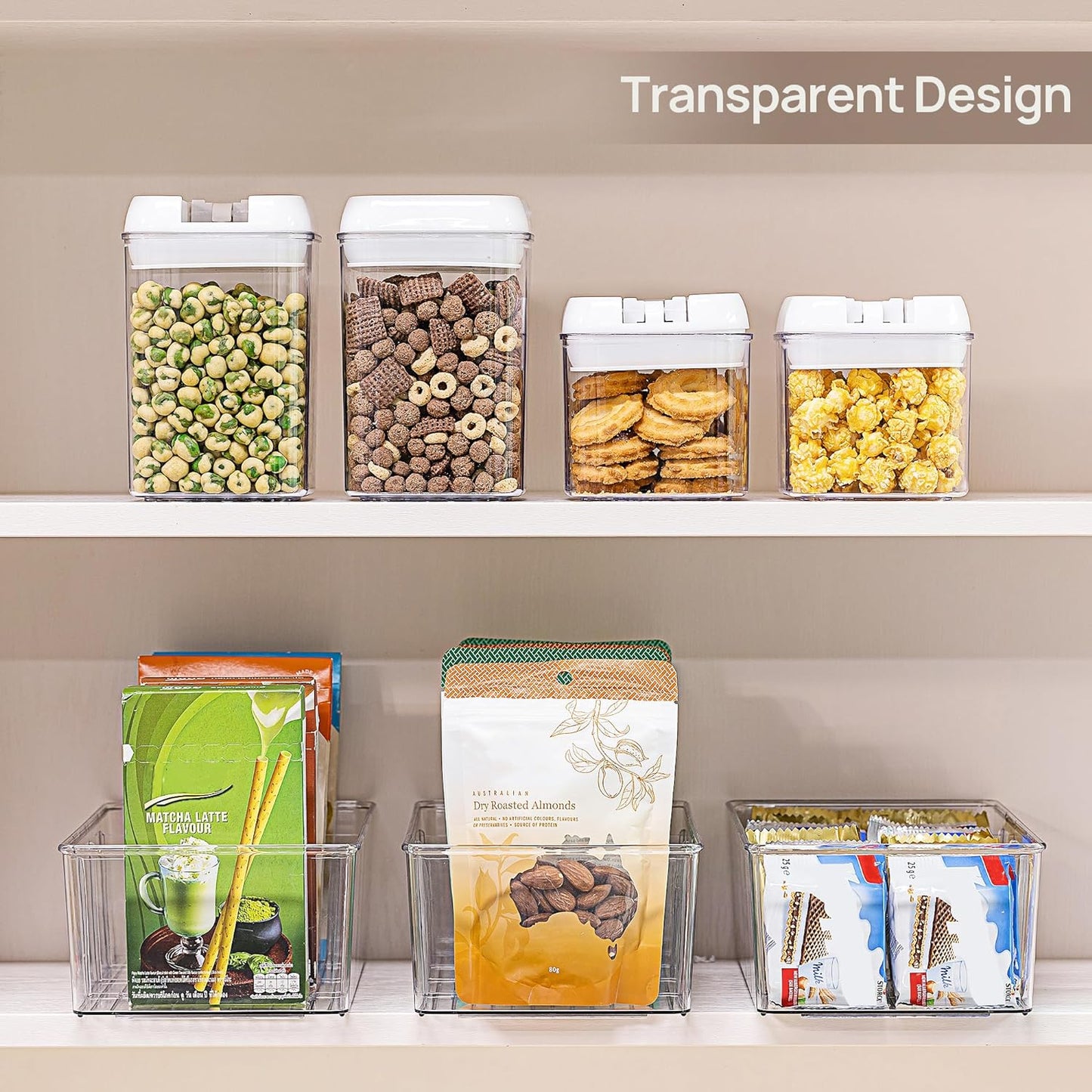 8 Pack Food Storage Organizer Bins, Clear Plastic Bins for Pantry, Kitchen, Fridge