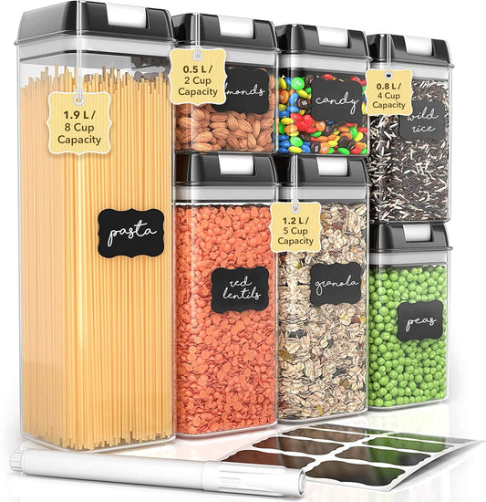 Airtight Food Storage Containers with Lids – 7 Piece Assorted Size Kitchen Pantry Organization Set