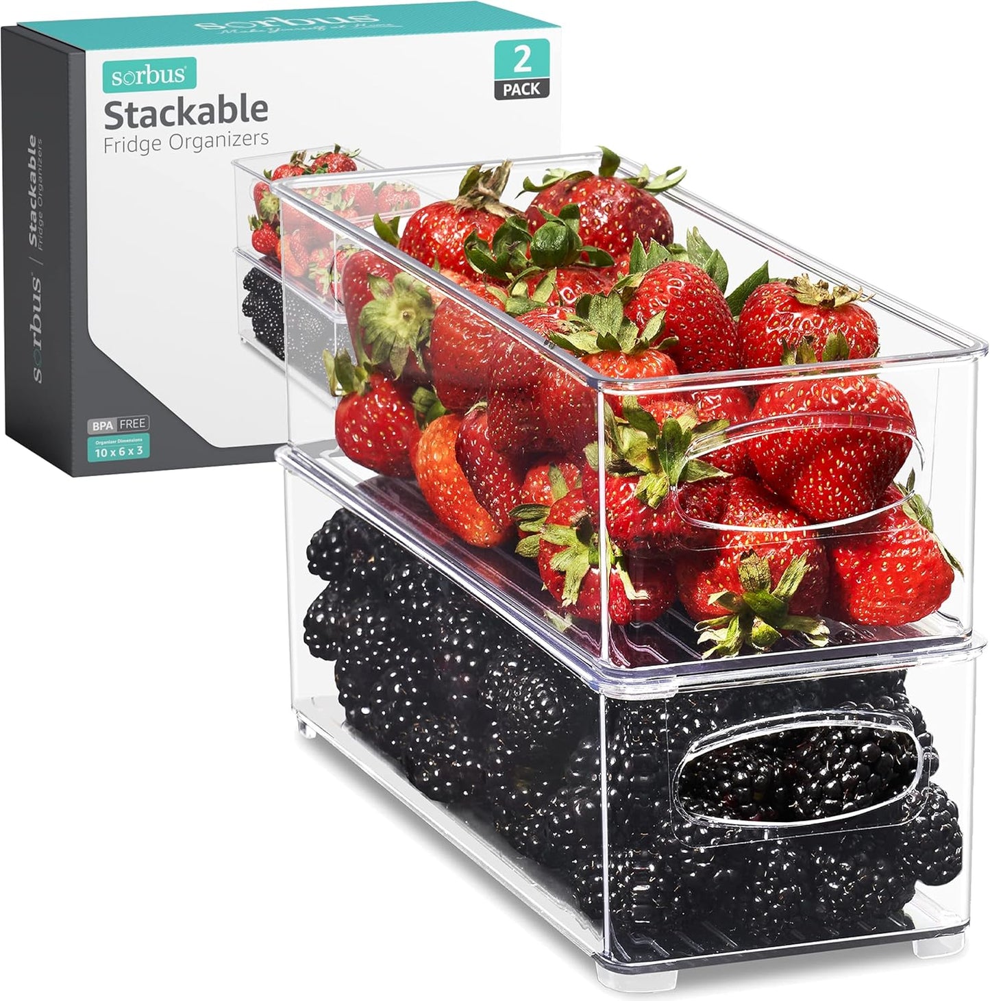 Stackable Refrigerator Organizer Bins - Clear Storage Bins for Kitchen Pantry