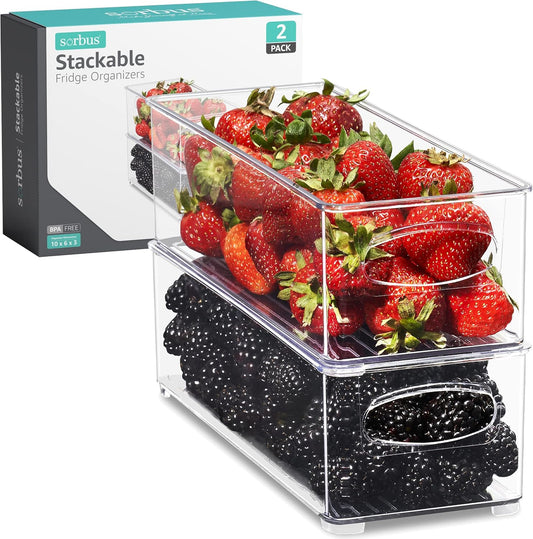Stackable Refrigerator Organizer Bins - Clear Storage Bins for Kitchen Pantry