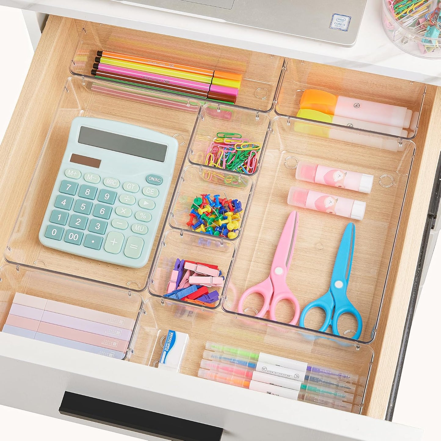 28 PCS Clear Plastic Drawer Organizers Set, 4-Size Bathroom and Vanity Drawer Organizer Trays