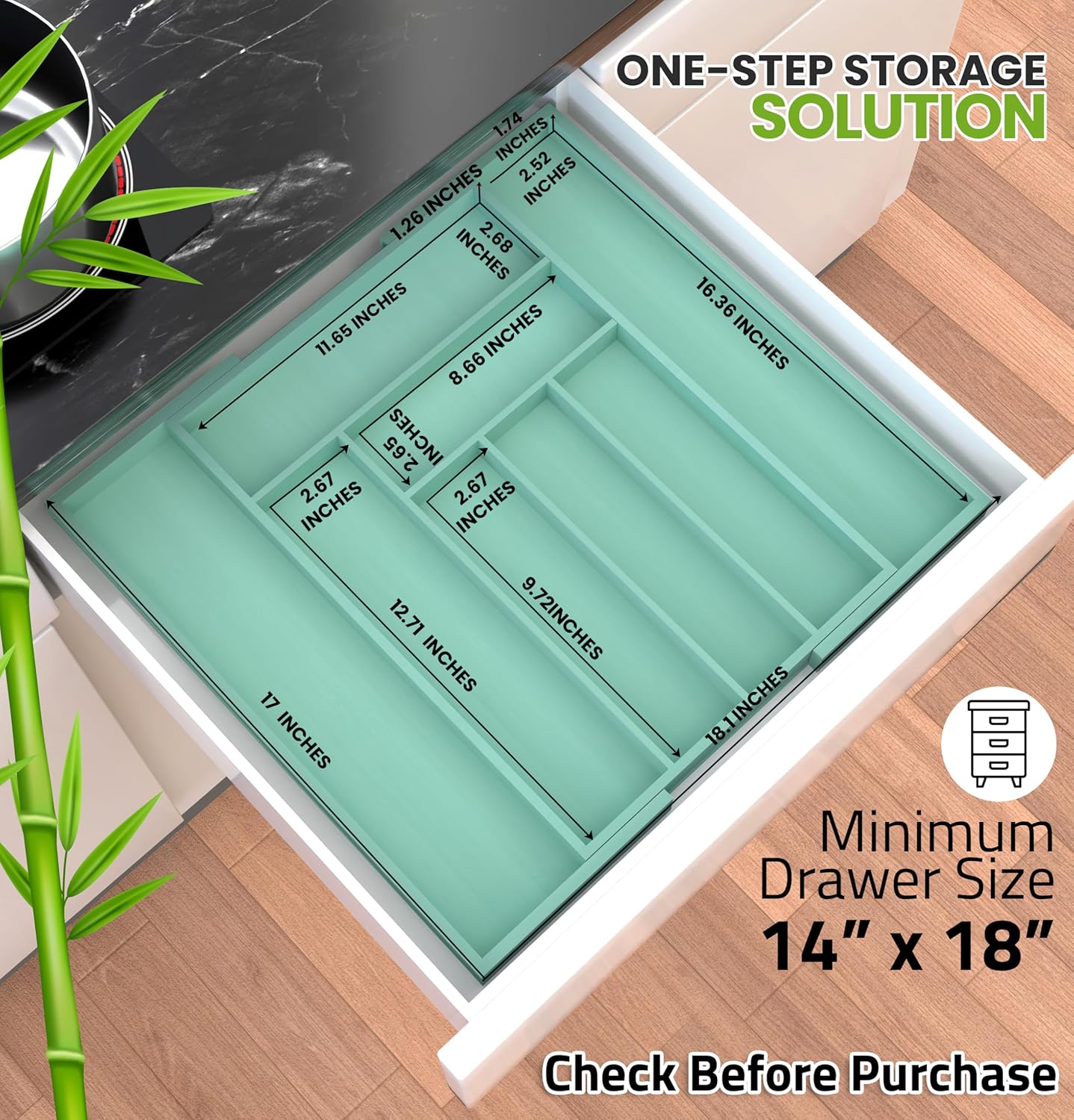 Expandable Bamboo Utensil Drawer Organizer, Silverware Organizer for Cutlery, Utensils