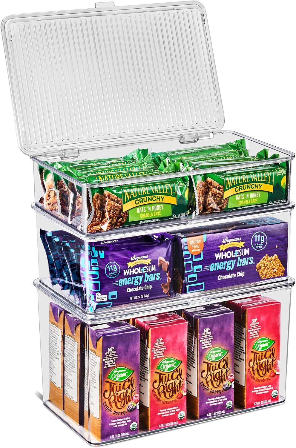 3 Pack Clear Plastic Storage Bins with Lids - Stackable Refrigerator Organizer - Pantry Organizer