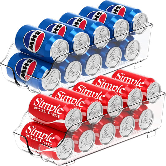 Soda Can Organizer and Dispenser for Refrigerator / Pantry, Clear