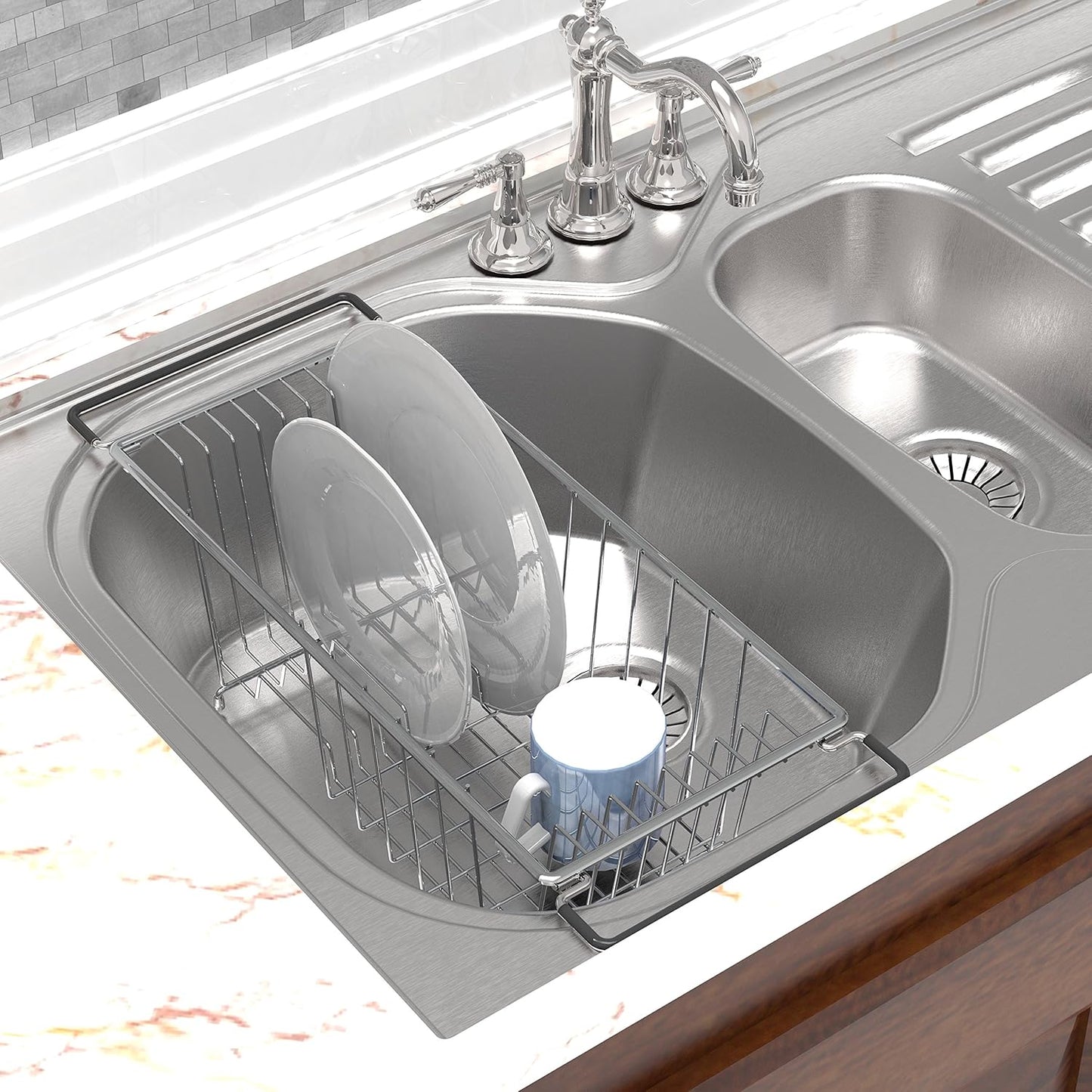 Over Sink Counter Top Stainless Steel Dish Drainer Drying Rack, Chrome