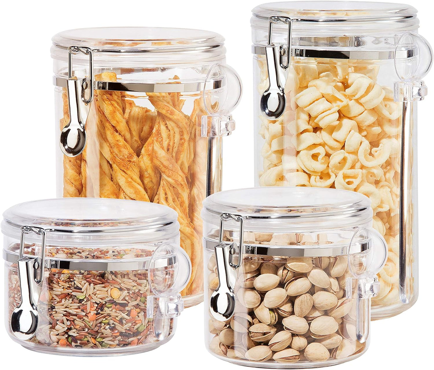 4pc Clear Canister Set with Clamp Lids & Spoons - Airtight Food Storage Containers
