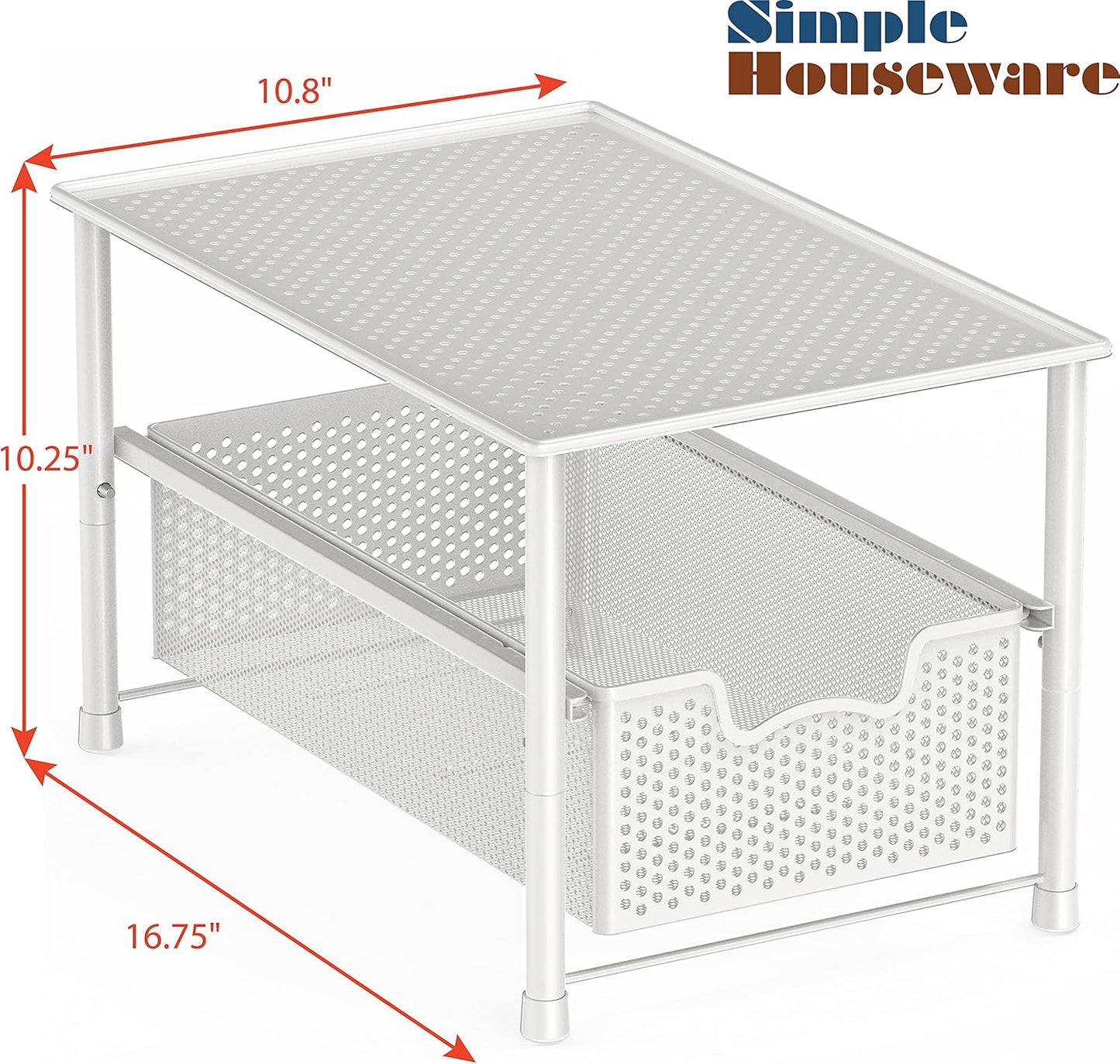 Stackable Under Sink Cabinet Sliding Basket Organizer Drawer, White