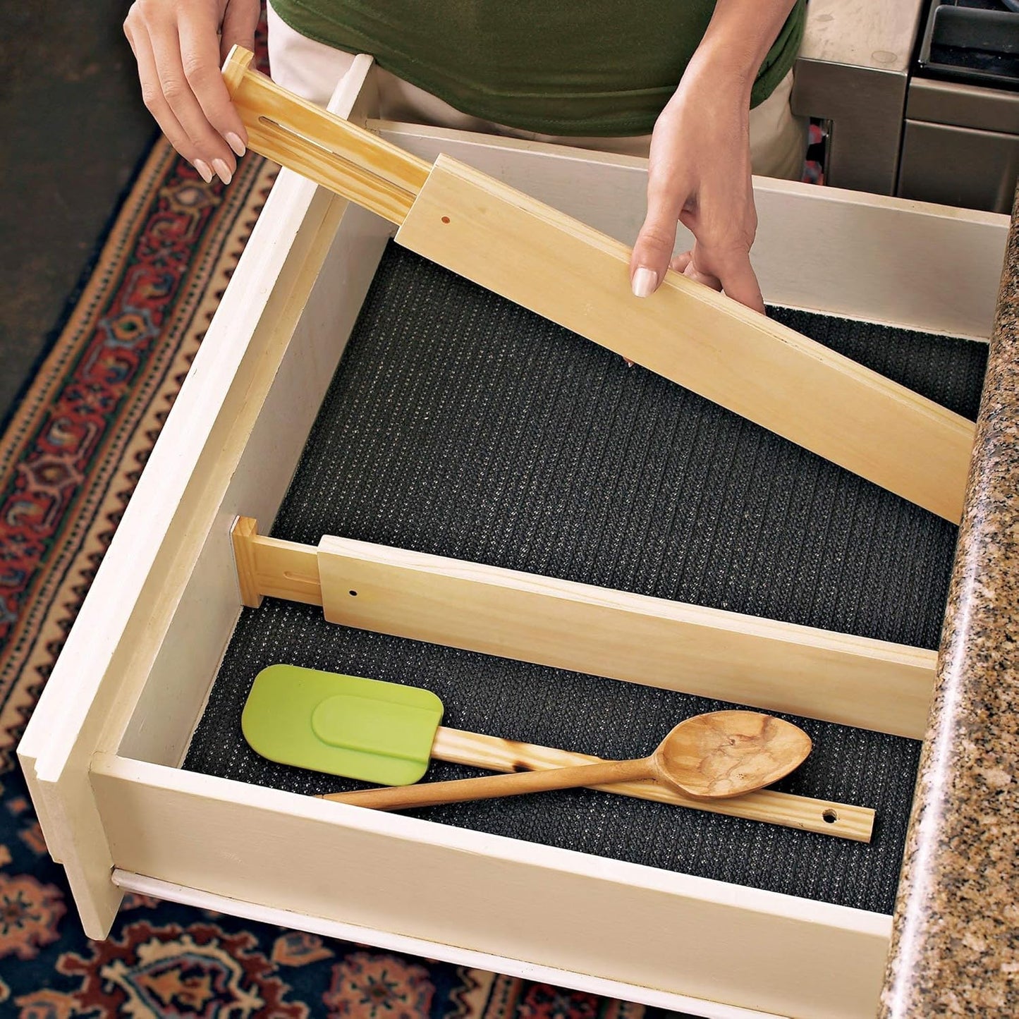 Expandable Hardwood Kitchen Drawer Divider Set of 2 by Dr. Organizer – Spring Locking