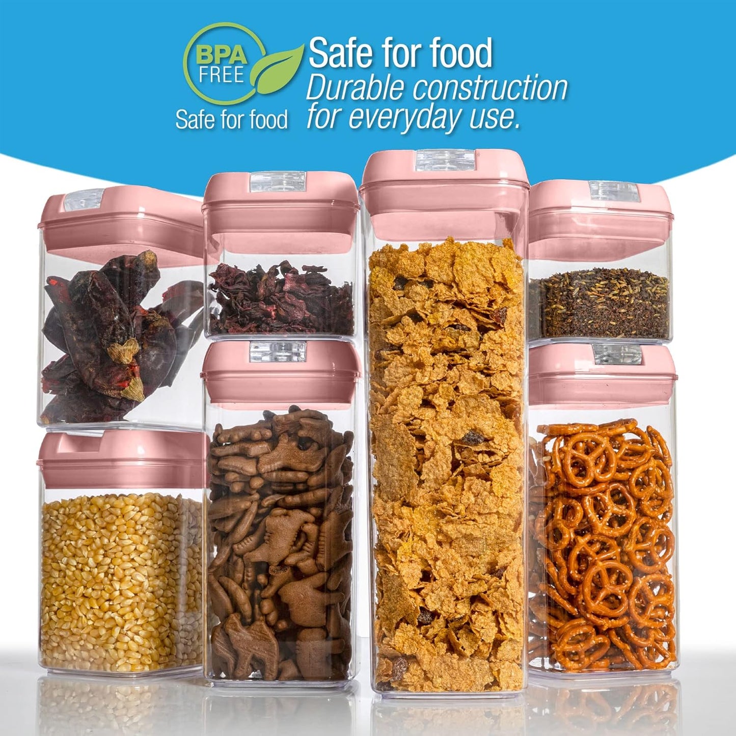 Set of 7 Airtight Food Storage Containers - Pantry Organizer Bins