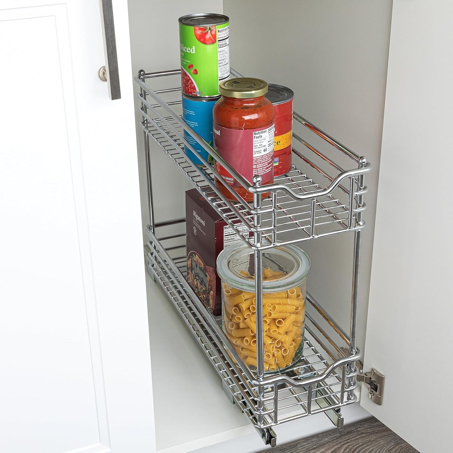 Glidez Multipurpose Chrome-Plated Steel Pull-Out/Slide-Out Storage Organizer for Under Cabinet Use - 2-Tier Design - Fits Standard Size Cabinet or Shelf, Chrome