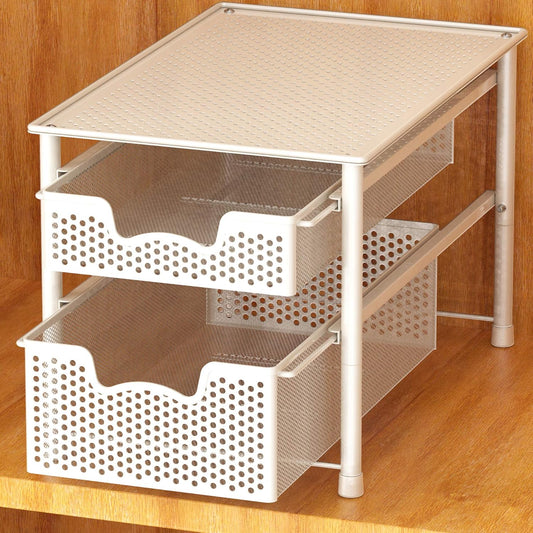 Stackable 2 Tier Sliding Basket Organizer Drawer, White