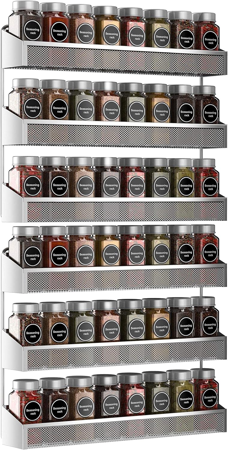 2 Pack Spice Rack Organizer, 3 Tier Counter-top Stand or Wall Mounted Storage Rack Hanging Shelf for Kitchen Cabinet, Cupboard, Pantry Door or Bathroom Shower Cosmetic - Chrome