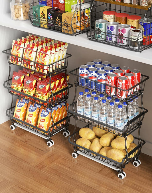 3-Tier Rolling Pantry Floor Organizer and Storage Cart with Wheels