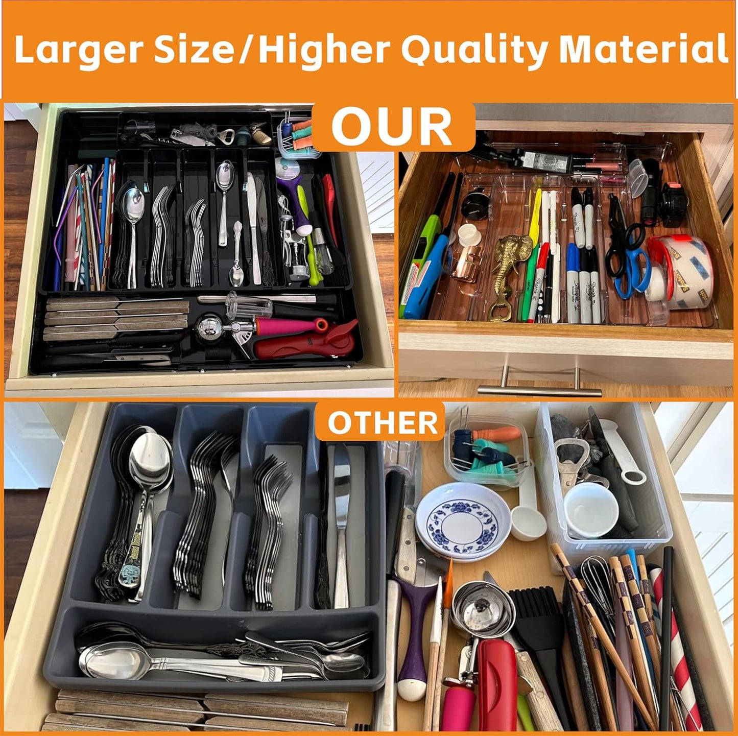 Clear Expandable Silverware Drawer Organizer - Adjust From 11'' to 22''