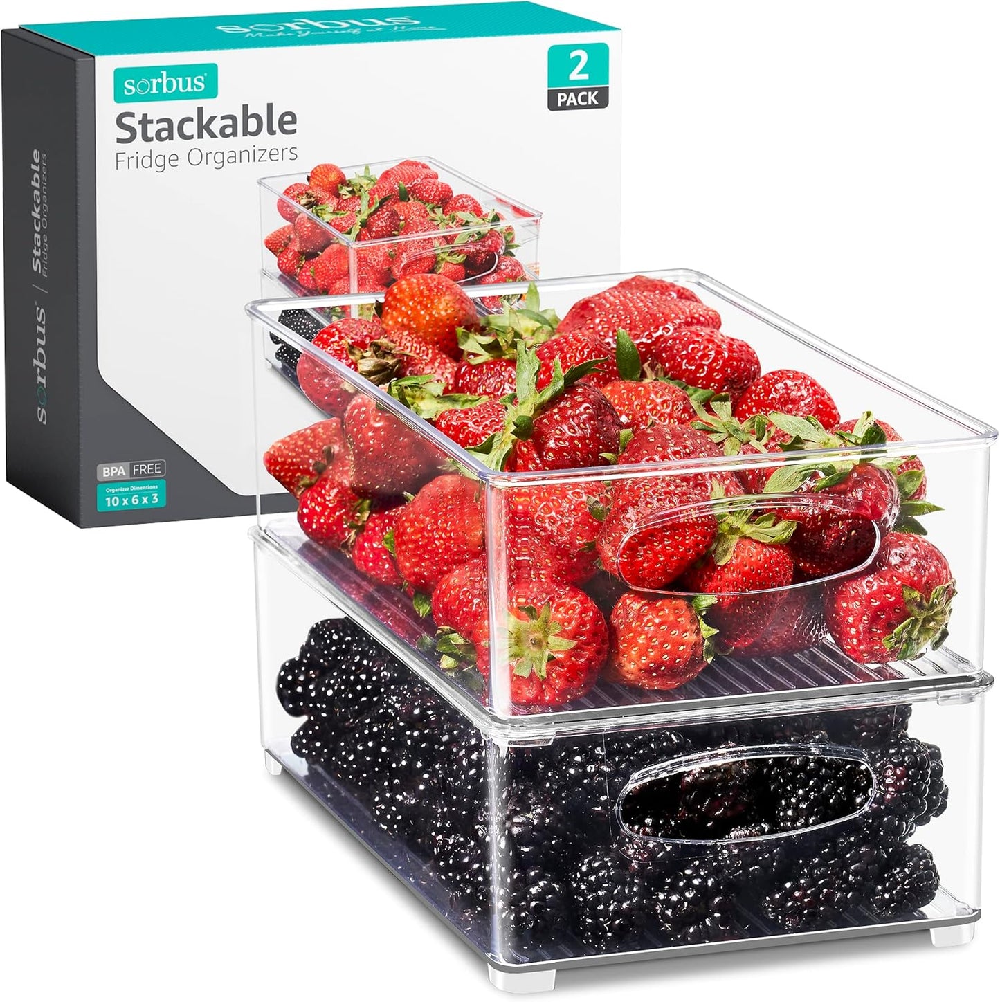 Stackable Refrigerator Organizer Bins - Clear Storage Bins for Kitchen Pantry