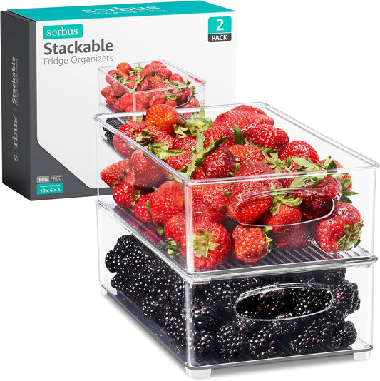 Stackable Refrigerator Organizer Bins - Clear Storage Bins for Kitchen Pantry